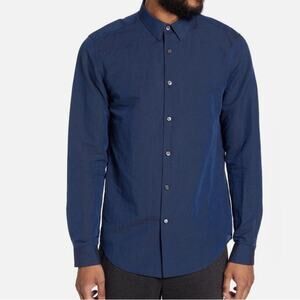 Theory Mens Medium Top Navy Linen NWT Finch Edward Essential Linen Button Down